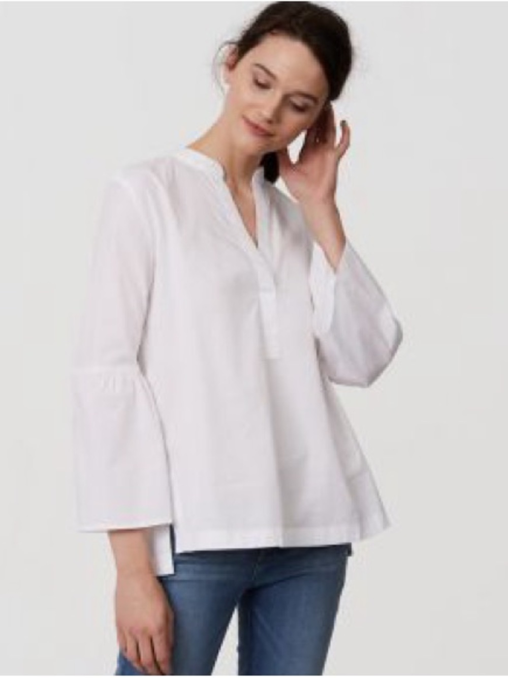 LOFT "Softened" White Blouse with Bell Sleeves